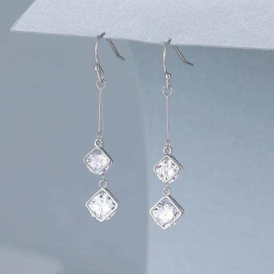 Silver-Plated Drop Earrings with Dazzling Crystal Pendants - Gracee Jewellery