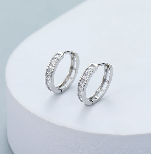 Gracee Jewellery Silver-Plated Cubic Crystal Huggie Hoop Earrings. Available at Sweet P, Burnside, Glasgow