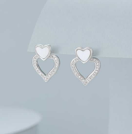 Silver-Plated Double Heart Stud Earrings - Gracee Jewellery