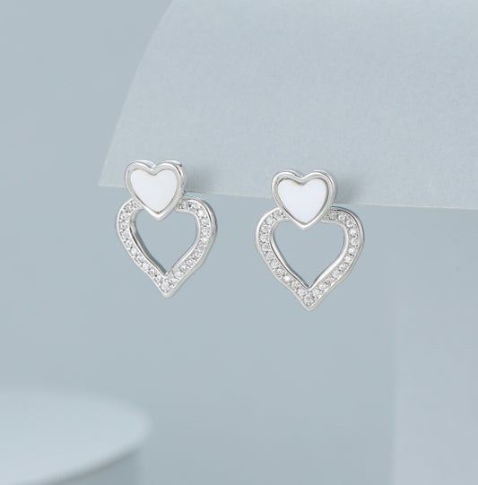 Silver-Plated Double Heart Stud Earrings - Gracee Jewellery