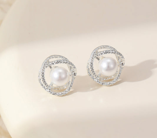 Silver-Plated Crystal and Pearl Stud Earrings - Gracee Jewellery