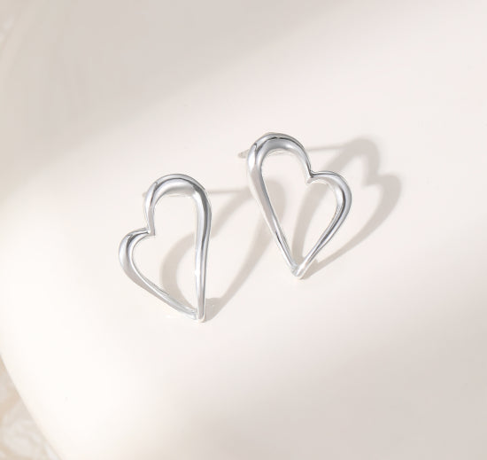 Silver-Plated Stud Earrings – Classic Open Heart Design