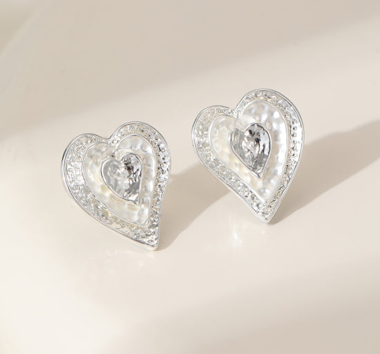 Silver Plated Heart Stud Earrings