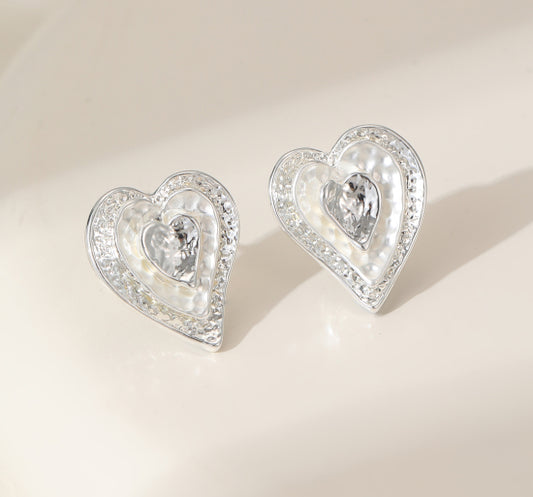 Silver Plated Heart Stud Earrings