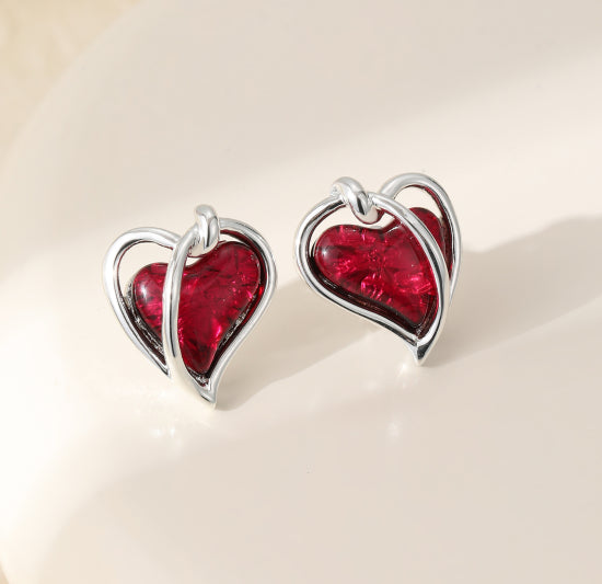 Silver Plated Heart Stud Earrings