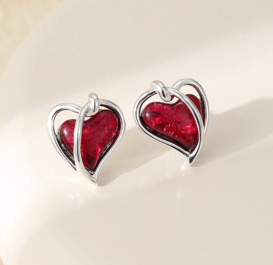 Silver Plated Heart Stud Earrings