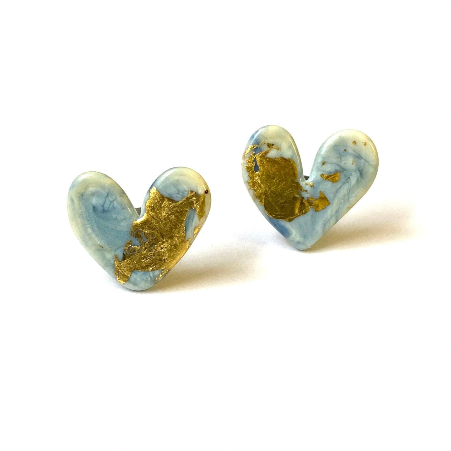 Enamel Glass and Gold Handmade Marble Heart Studs