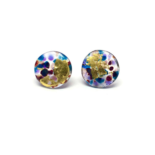 Handmade Glass & Gold Midi Mottled Stud Earrings – Shipwreck