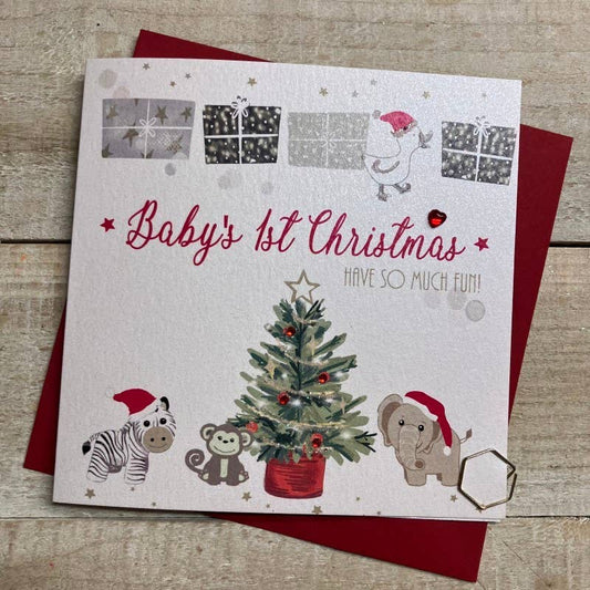 Babys 1st Christmas Card - White Cotton Cards