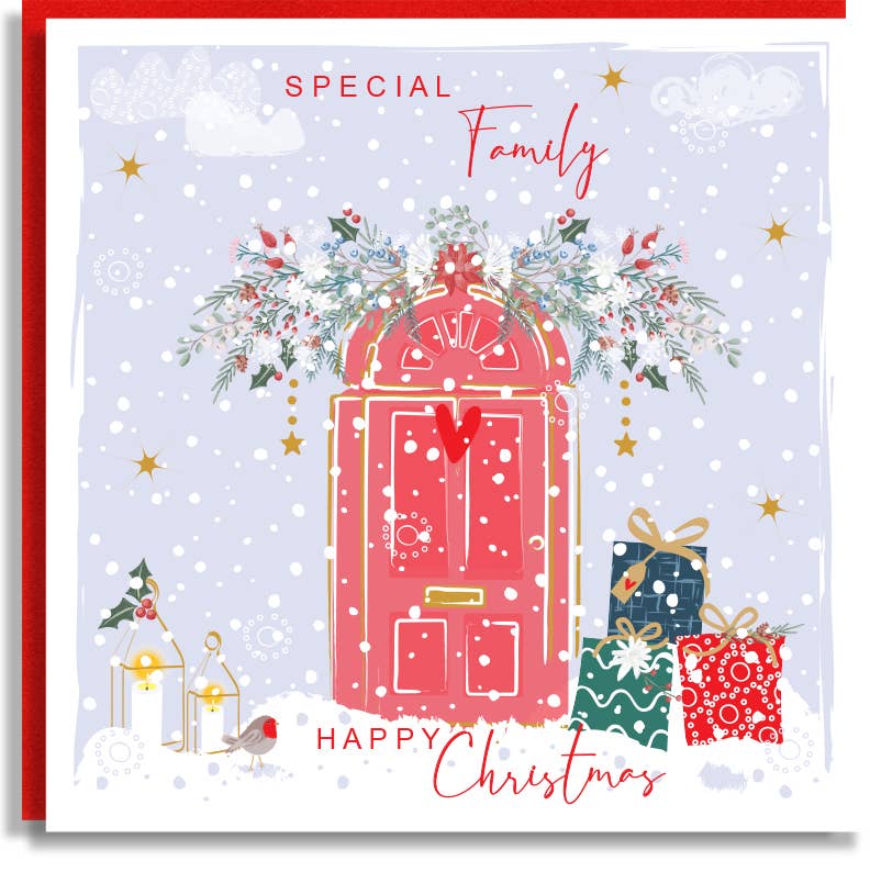 Family Red Door Festive Decor Print Christmas Wholesale Card