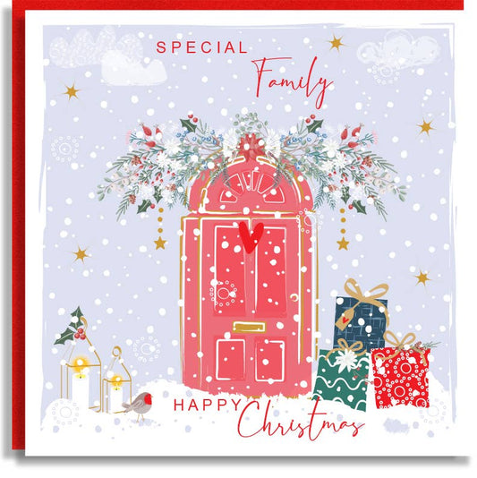 Family Red Door Festive Decor Print Christmas Wholesale Card