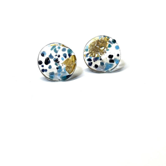 Handmade Glass & Gold Midi Mottled Stud Earrings – Tempest