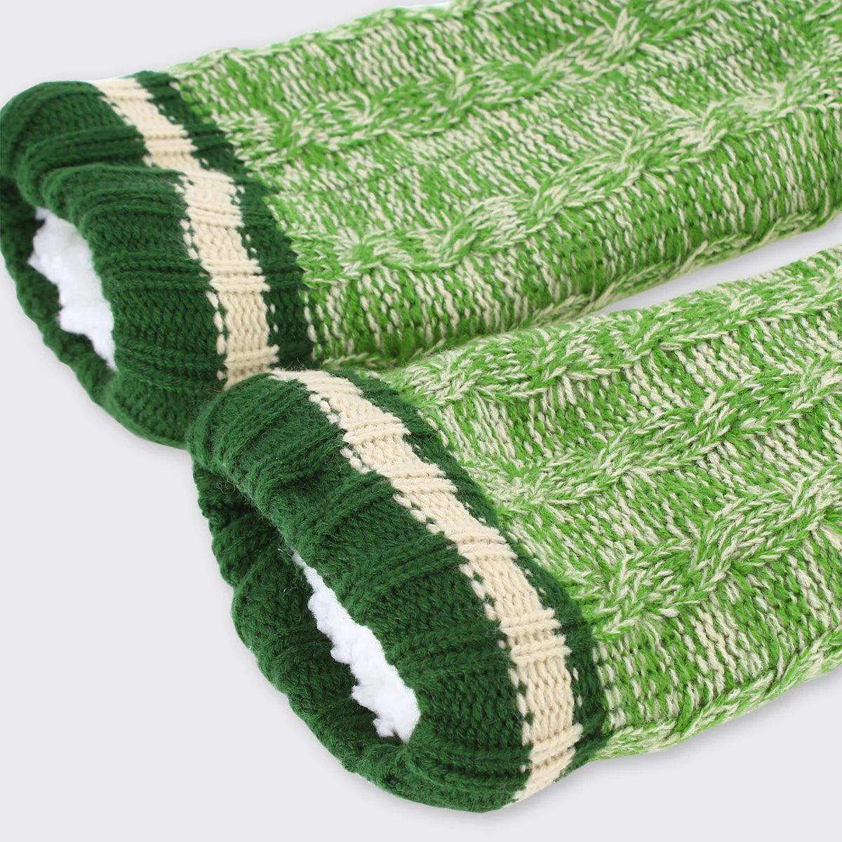 Hector Mens Cable Knit Slipper Socks- Moss Green