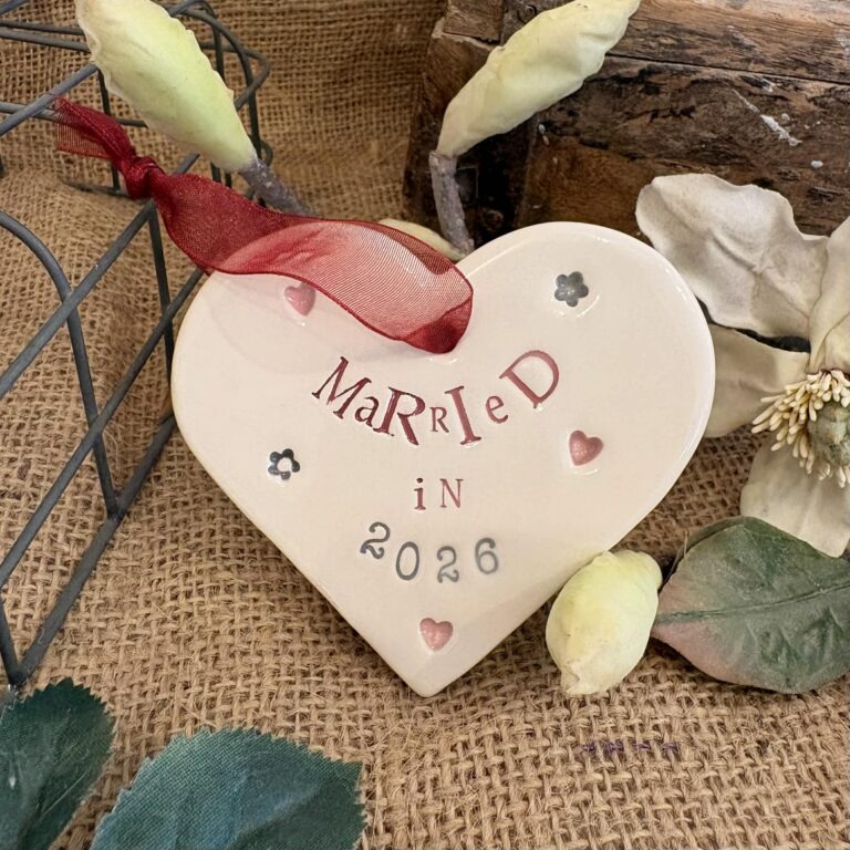 Married in 2026 - Handmade Hanging Ceramic Heart with Thoughtful Message