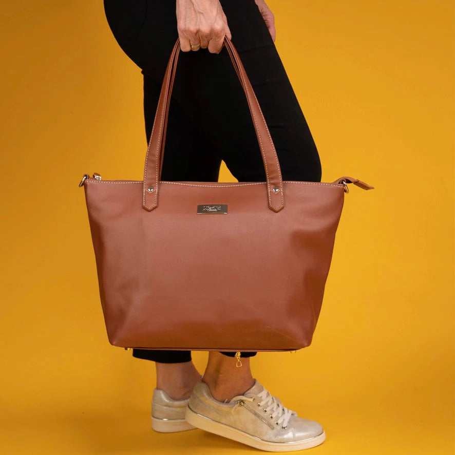 Mia Tui Zoe Travel Bag - Sleek & Functional Vegan Leather Carry-On - Tan. Available at Sweet P Gift Boutique Burnside, Glasgow