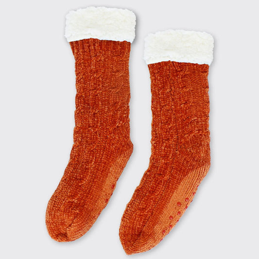 MIllie Mae Chenille Slipper Socks - Burnt Orange