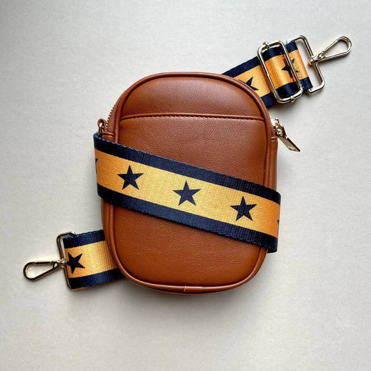 Mustard & Navy Star and Stripe Bag Strap (Gold Hardware)