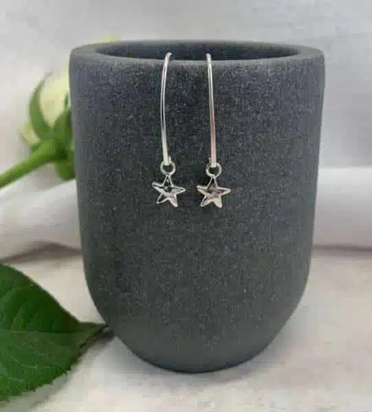 By Rebecca Sterling Silver My Wee Star Drop Earrings – Handmade in Scotland. Available at Sweet P, Burnside, Glasgow