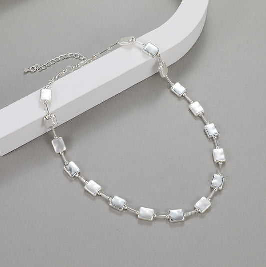 Gracee Jewellery Silver Plated Necklace | Modern Matt and Shiny Squares Short Necklace. Available at Sweet P, Burnside, Glasgow
