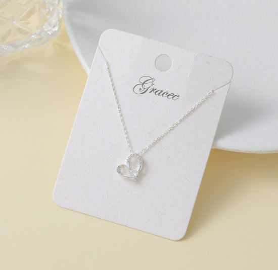 Silver-Plated Heart Charm Necklace with Crystals - Gracee Jewellery