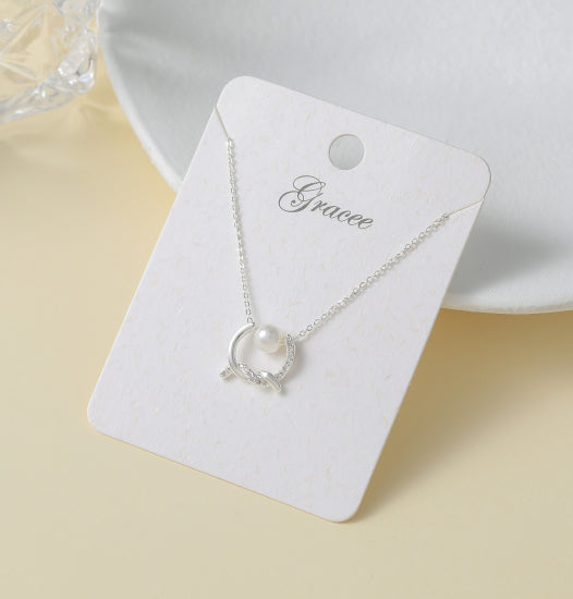 Silver-Plated Knot Charm Necklace with Pearl - Gracee Jewellery