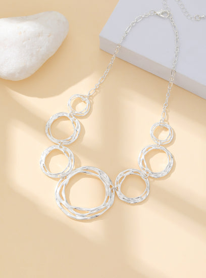 Oversized Silver Circle Short Necklace – Elegant Statement Piece for Women - Gracee Jewellery