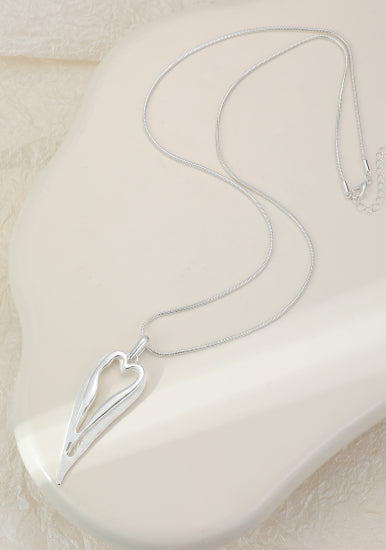 Silver Long Heart Pendant Necklace