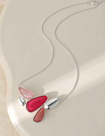 Silver Plated Pink Pendant Necklace