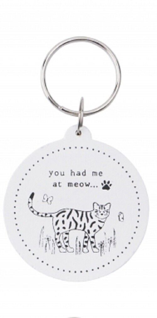 Sentiment Wooden Black & White Cat Key Ring Keyring Key chain with Slogan