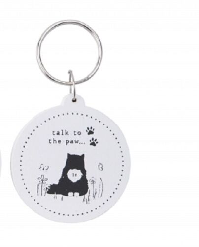 Sentiment Wooden Black & White Cat Key Ring Keyring Key chain with Slogan