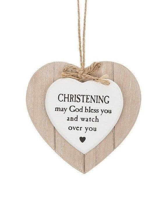 Shudehill Giftware Shabby Chic Provence Style Hanging Heart Plaque Christening