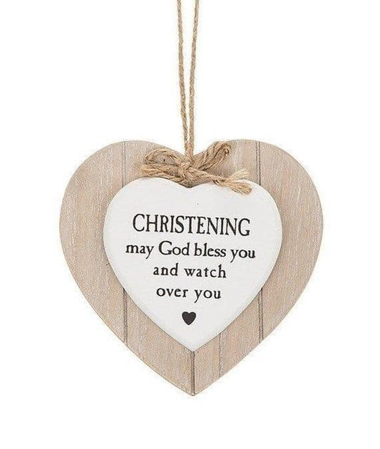 Shudehill Giftware Shabby Chic Provence Style Hanging Heart Plaque Christening