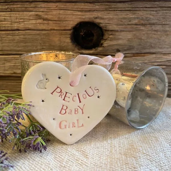 Handmade Hanging Ceramic Heart with Thoughtful Message - Precious Baby Girl